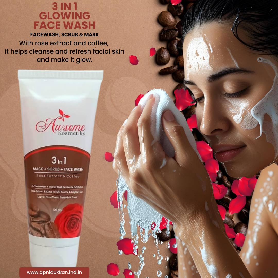 Coffee, Walnut  & Rose 3-in-1 Facewash, Scrub & Mask