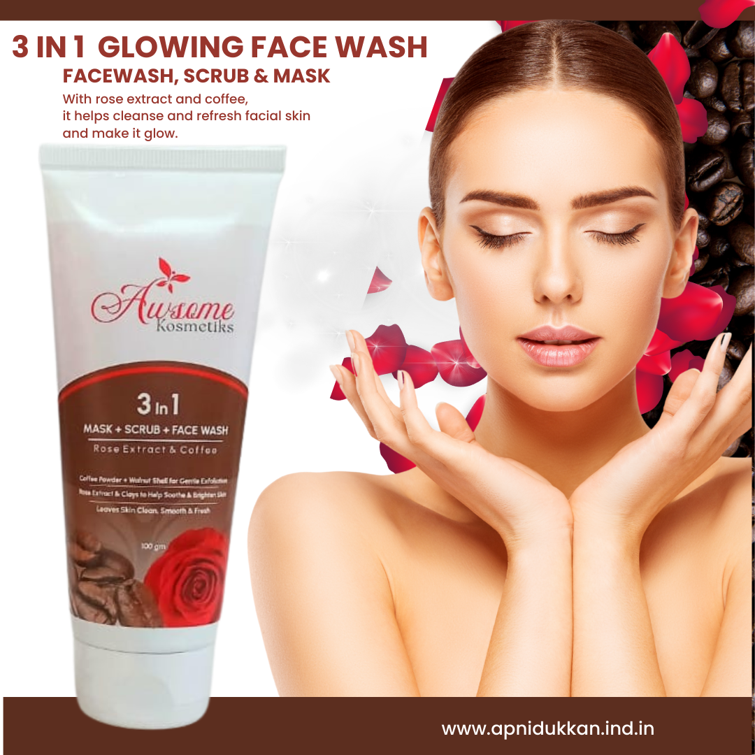 Coffee, Walnut  & Rose 3-in-1 Facewash, Scrub & Mask
